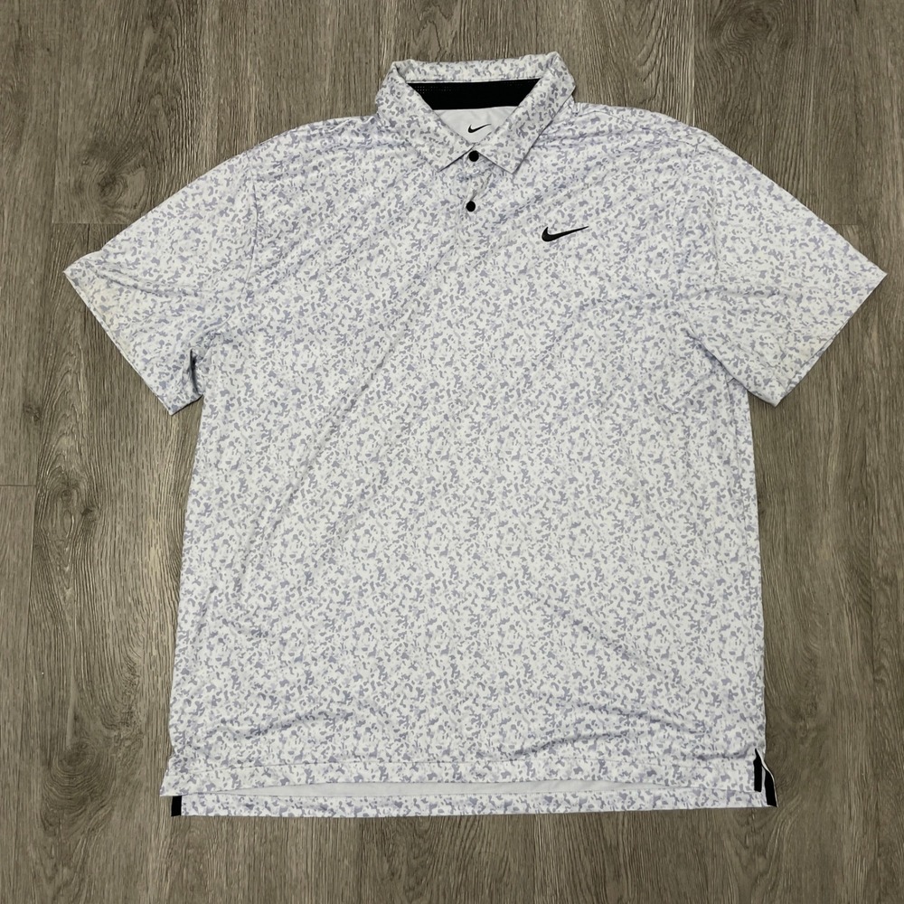Nike Polo Shirt Mens XL White Tour Camo Dri-Fit Golf Performance DR5306-085